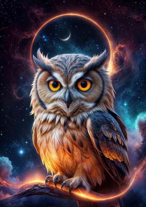 Large magestic owl on a perch at night | Poster