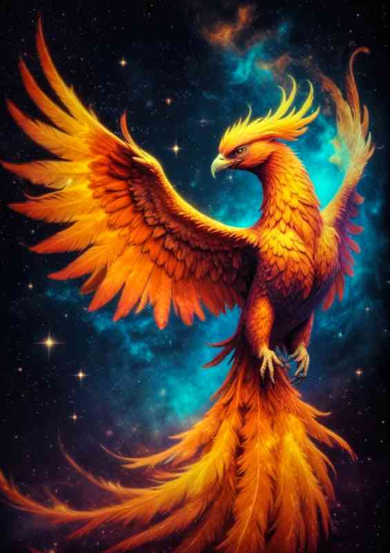 Majestic fiery phoenix at night-studio | Metal Poster