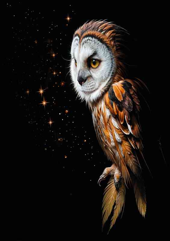 Majestic owl with glowing stars at night | Canvas