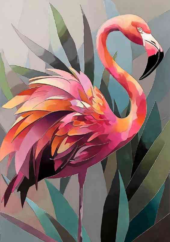 Representation of a flaming flamingo | Metal Poster