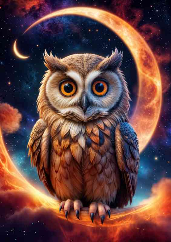 cartoon style night owl on a glowing perch | Metal Poster