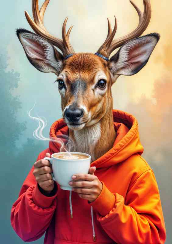 Deer enjoying his morning coffee | Metal Poster