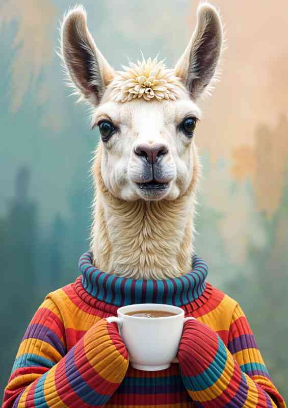 LLama enjoying the morning coffee | Poster