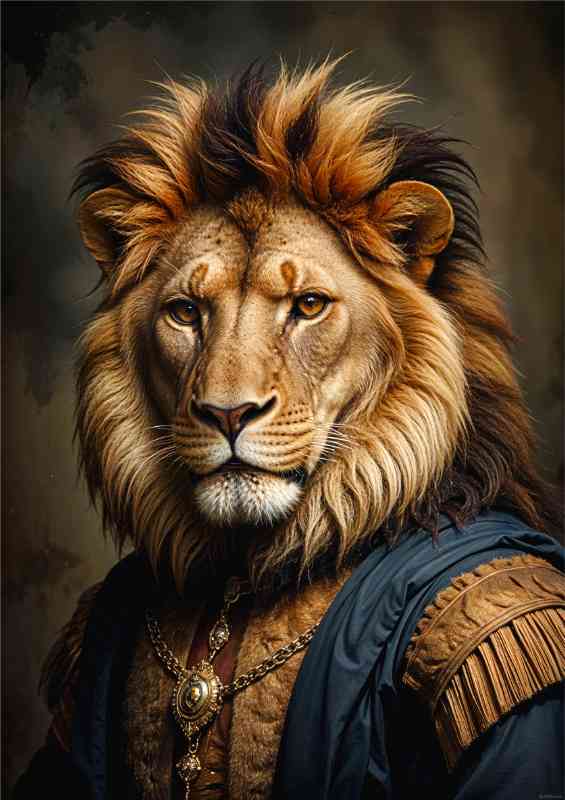 Magestic lion with surreal attire | Metal Poster