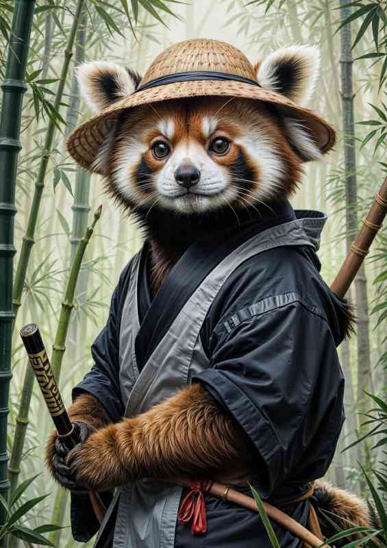 Red panda samurai in a bamboo forest | Metal Poster