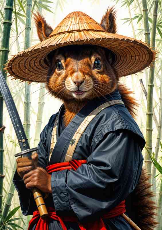 Red squirrel samurai warrior in bamboo forest | Canvas