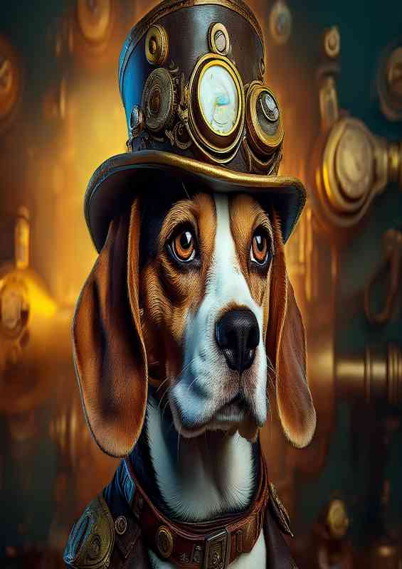 Steampunk beagle dog vintage attire | Metal Poster