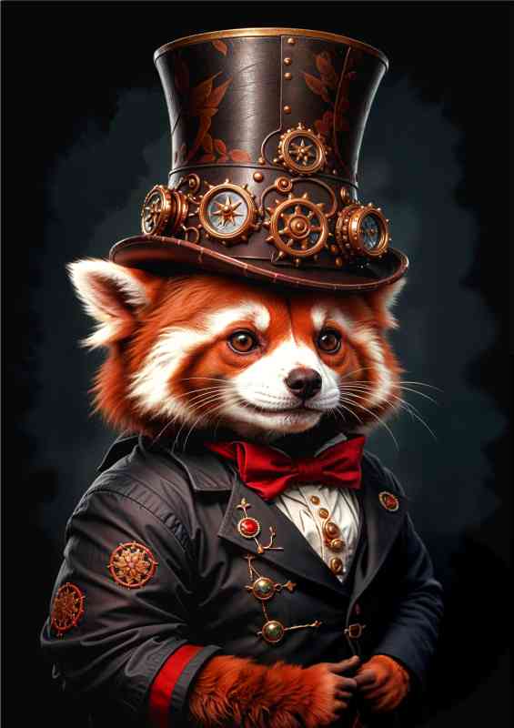 Steampunk red panda with surreal animal | Canvas