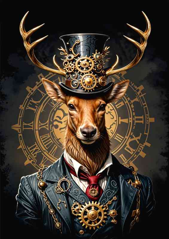 Steampunk stag with surreal attire | Metal Poster