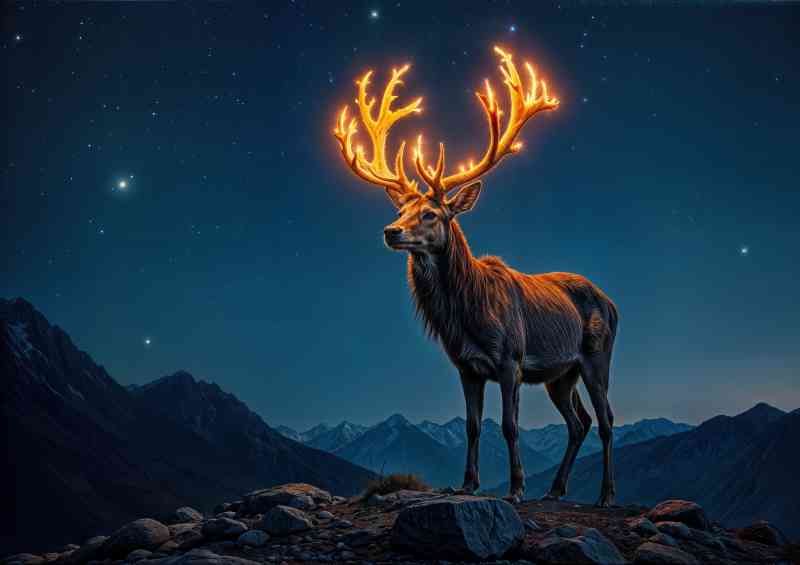 Large male deer with fire glowing antlers | Di-Bond