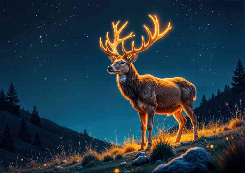 Large male deer with large glowing shimmering antlers | Canvas