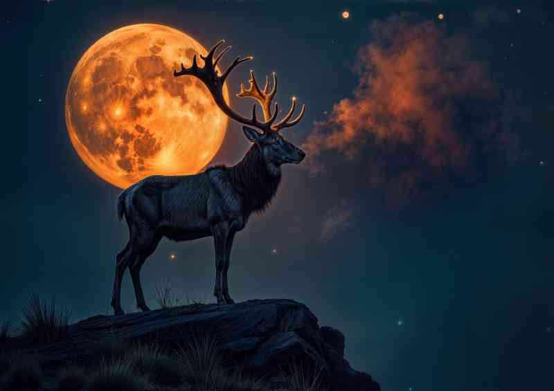Large male deer with smoky glowing antlers | Metal Poster