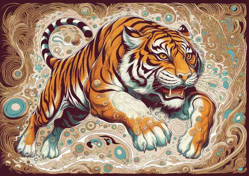 Vibrantly illustrated tiger intricately designed | Canvas