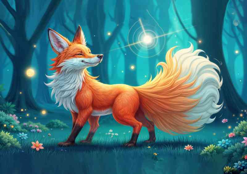 Whimsical bushy tail red fox | Metal Poster