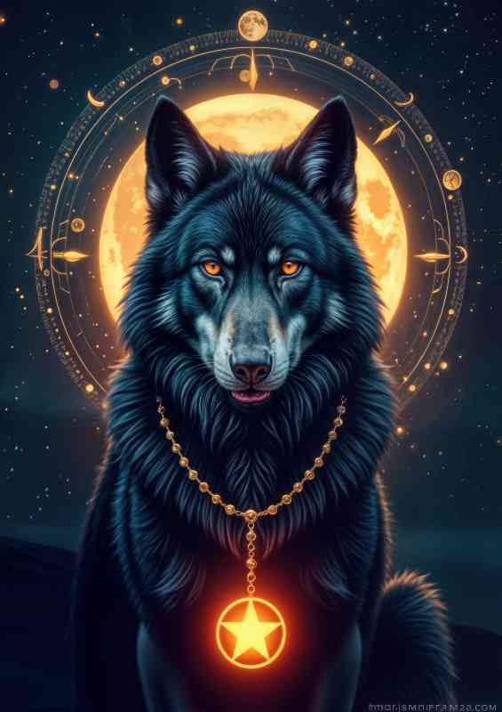 Bkack wolf head with orange eyes | Metal Poster