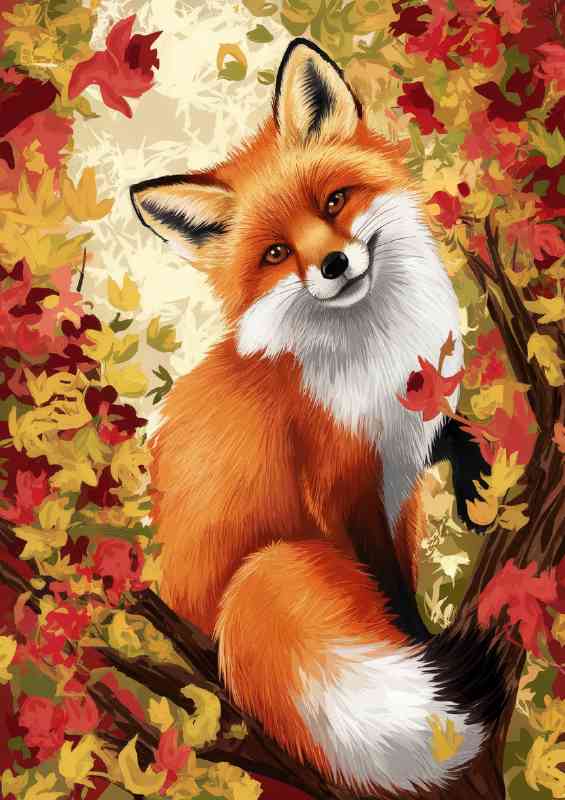 Colorful depiction of a fox amidst a forest | Poster
