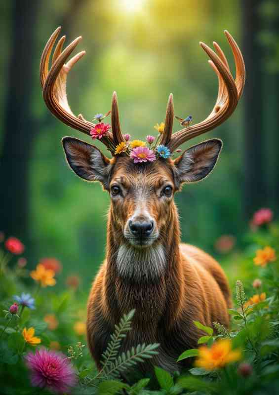 Deer with antlers in the spring time | Metal Poster