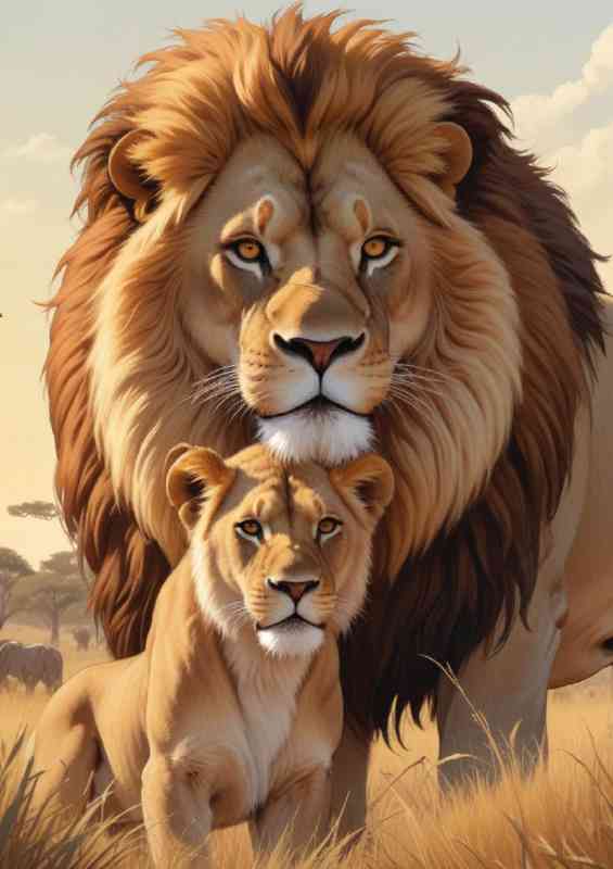 Large Lion standing with his cub proud | Canvas