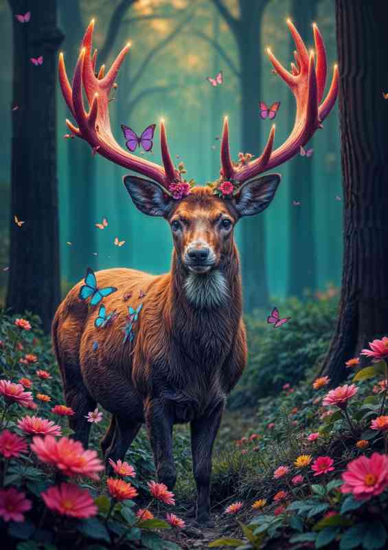 Magical stag with neon glowing antlers | Poster