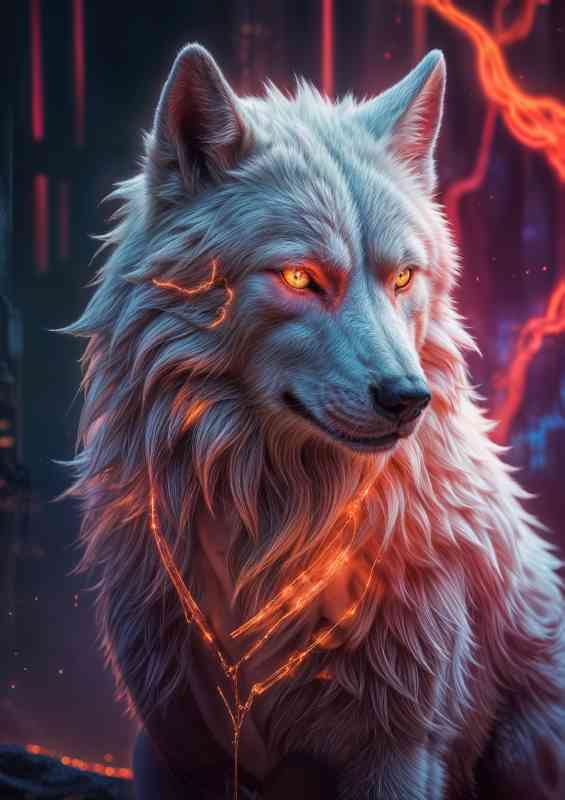 Majestic white wolf with flowing fur | Di-Bond