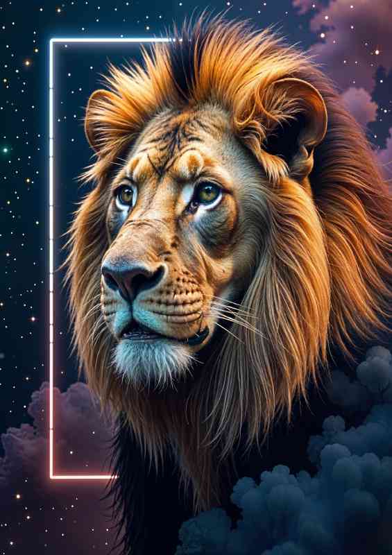 Neon Lion looking majestic | Poster