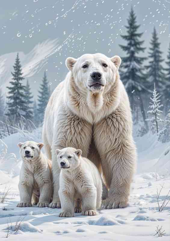 White polar bears in the winter snow | Di-Bond