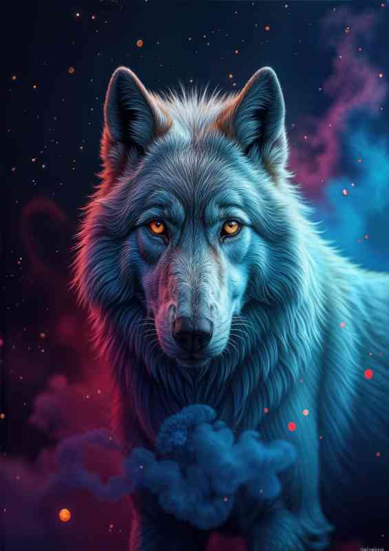 White wolf in neon style | Poster