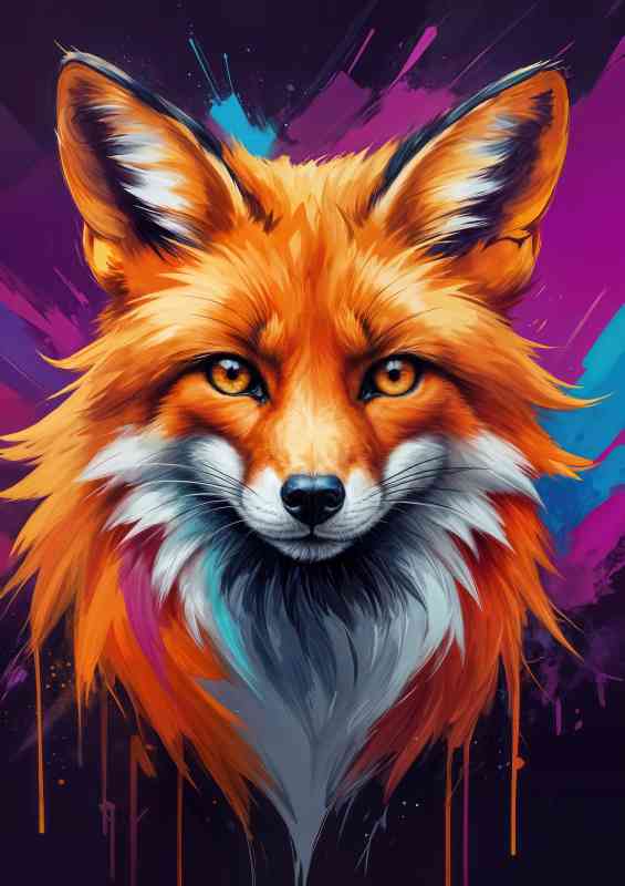 colorful fox with piercing eyes against abstract background | Canvas