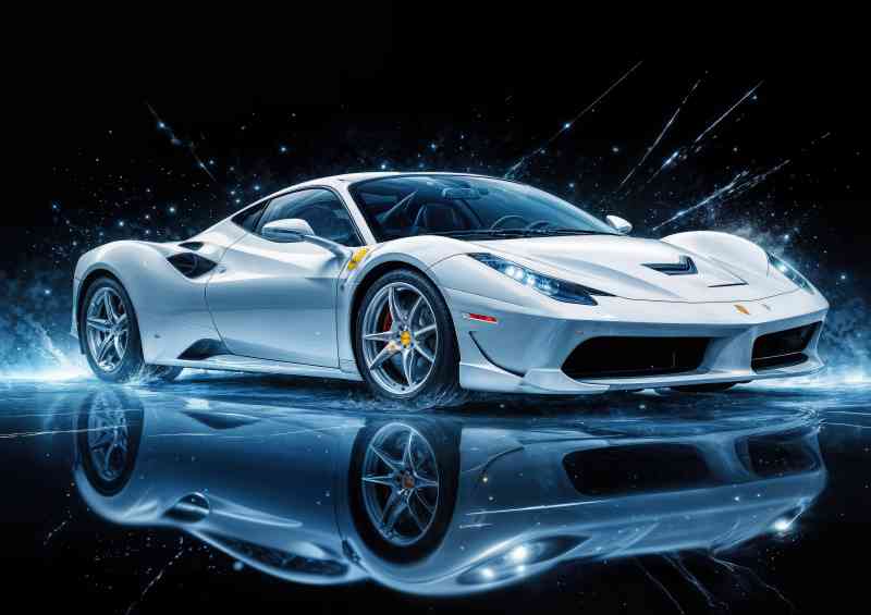Laferrari white light blue tones ferarri style super car | Metal Poster