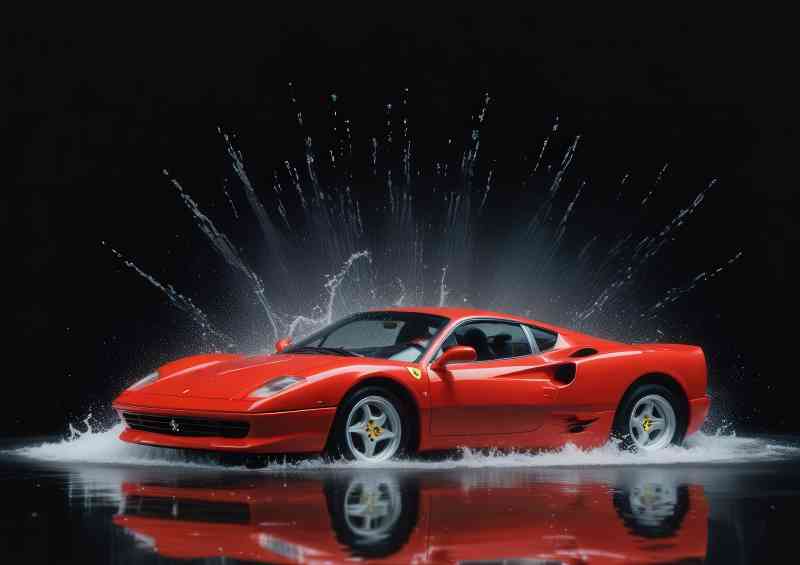 Red testrossa ferrari with splashed art | Metal Poster