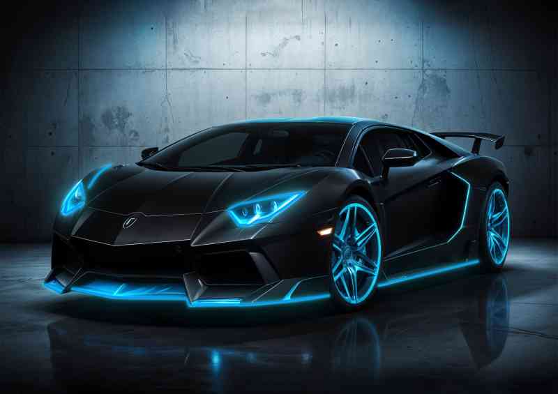 Tron style lamburghini neon blue | Di-Bond