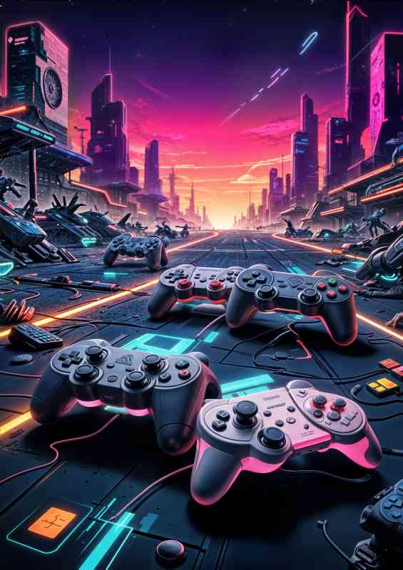 Retro game controllers walk to the final destiny | Metal Poster