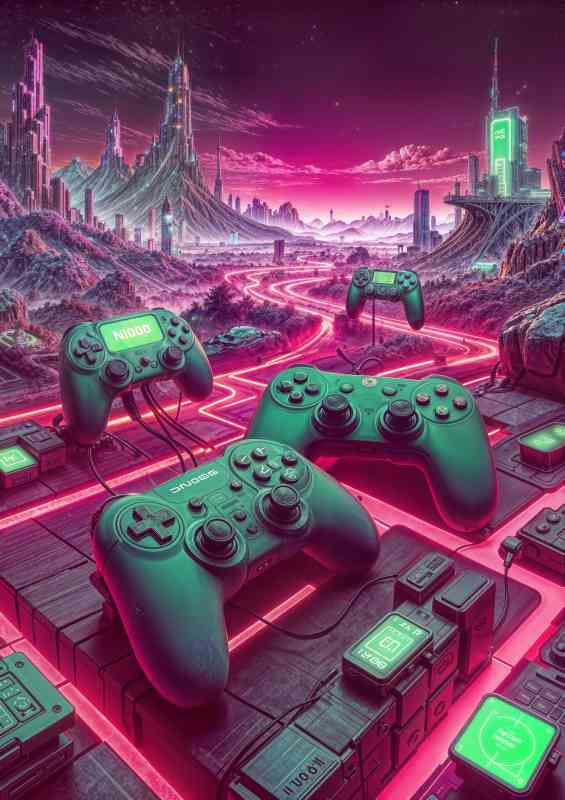 Retro old graveyaard controllers neon | Poster