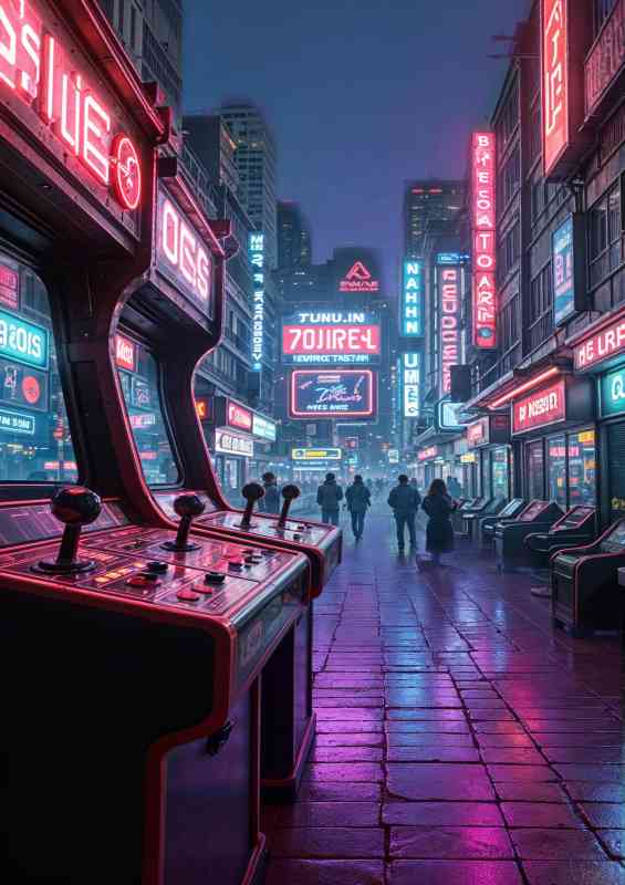 The retro gaming street neon style | Metal Poster
