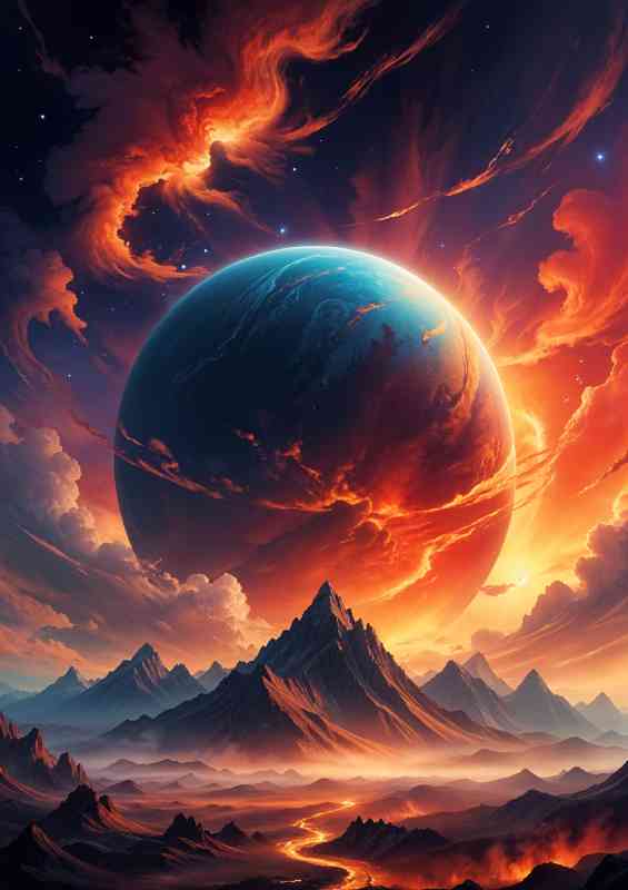 Planet with a vibrant atmosphere mountains landscape | Canvas