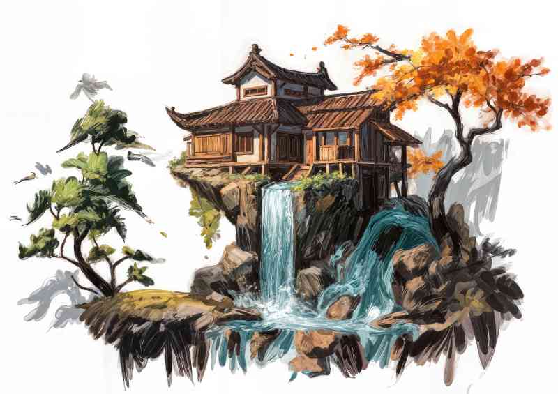 Picturesque scene of a traditional asian style home.jpeg | Metal Poster