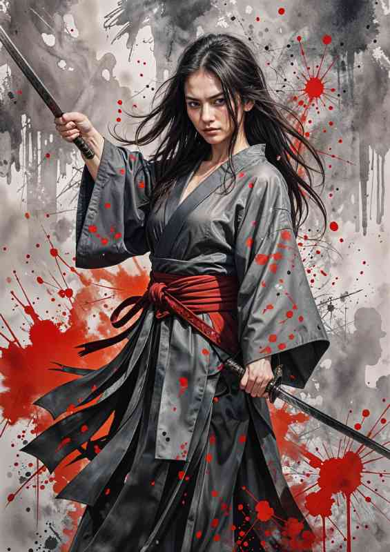 dark mood giesha warrior holding swords | Di-Bond