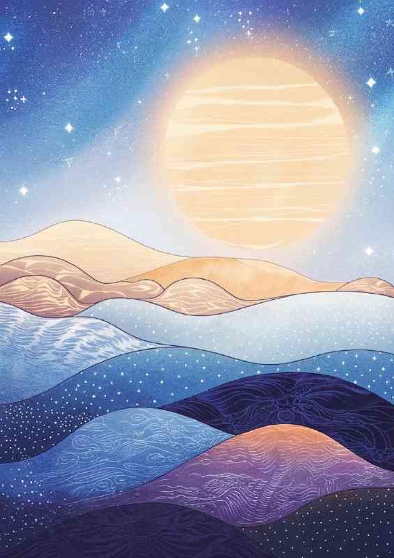 Ethereal landscape with a vast star and mountain range | Poster