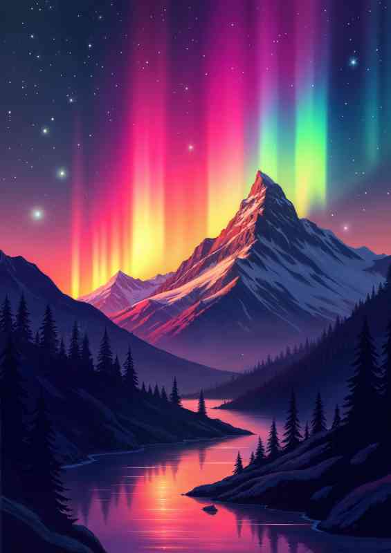Strong aurua behind the mountains | Metal Poster