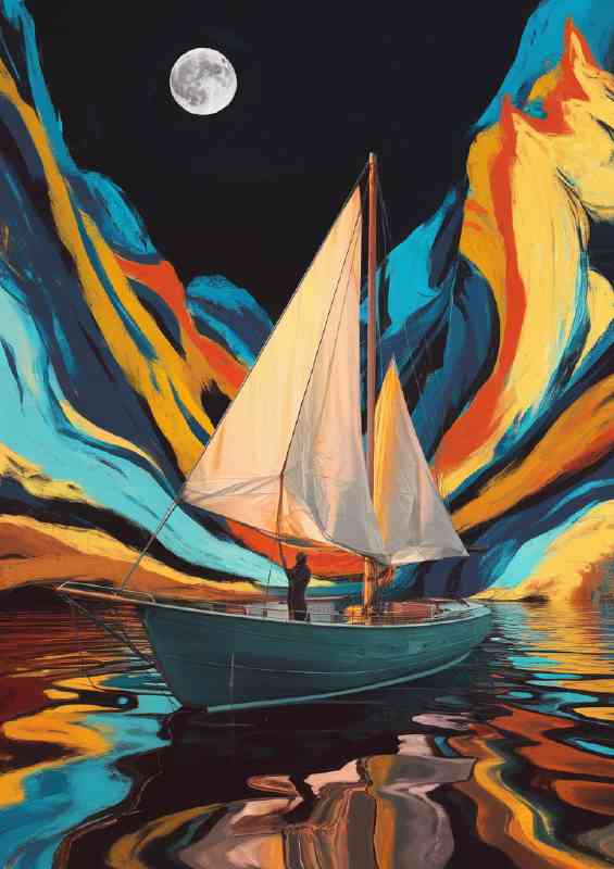 Surreal scene of a sailboat on the lake | Metal Poster