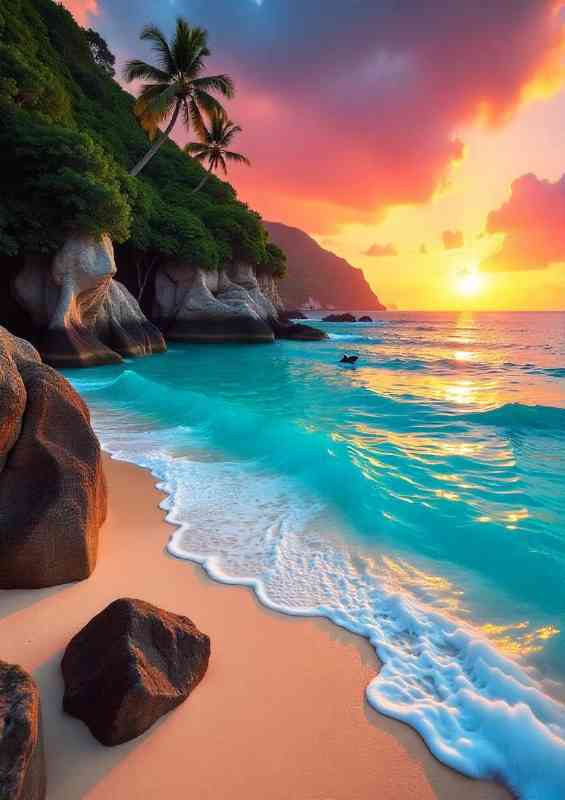 Tropical beach with turquoise waters | Metal Poster