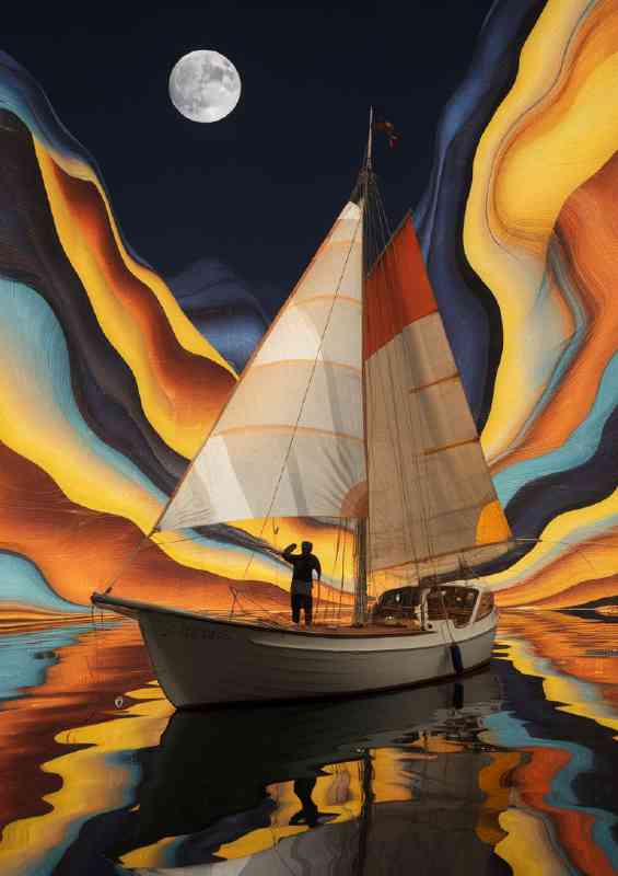 Vibrant and surreal scene of a sailboat floating | Poster