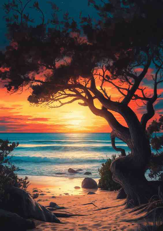 Breathtaking sunset over a serene beach the sun | Poster