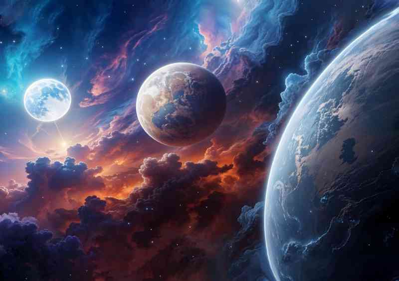 Nebulous space environment with swirling clouds Earth and staras | Metal Poster