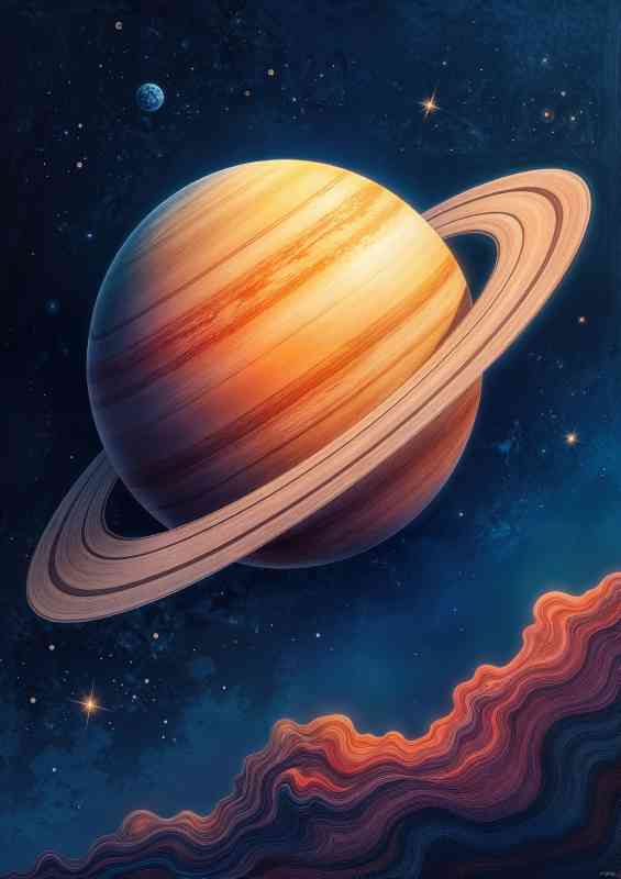 Saturn planet with flowing lines | Metal Poster