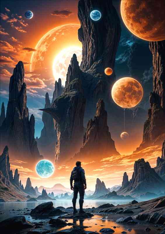 Space man exploring the universe plantes | Metal Poster