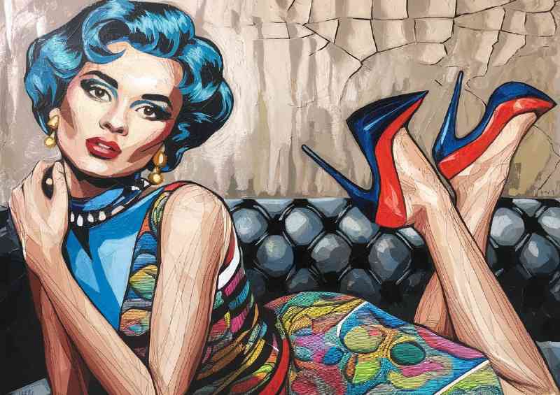 Stylized portrait of a woman with vibrant blue colour | Poster