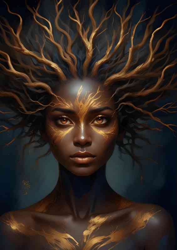 Bright golden eyes with dark blue and golden face woman | Canvas