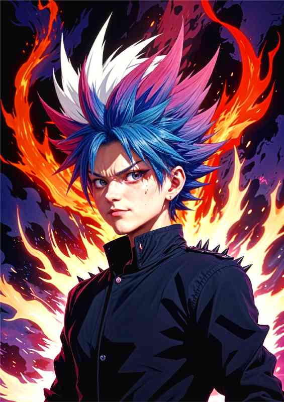 Anime satoru gojo with spiky white and blue hair | Poster