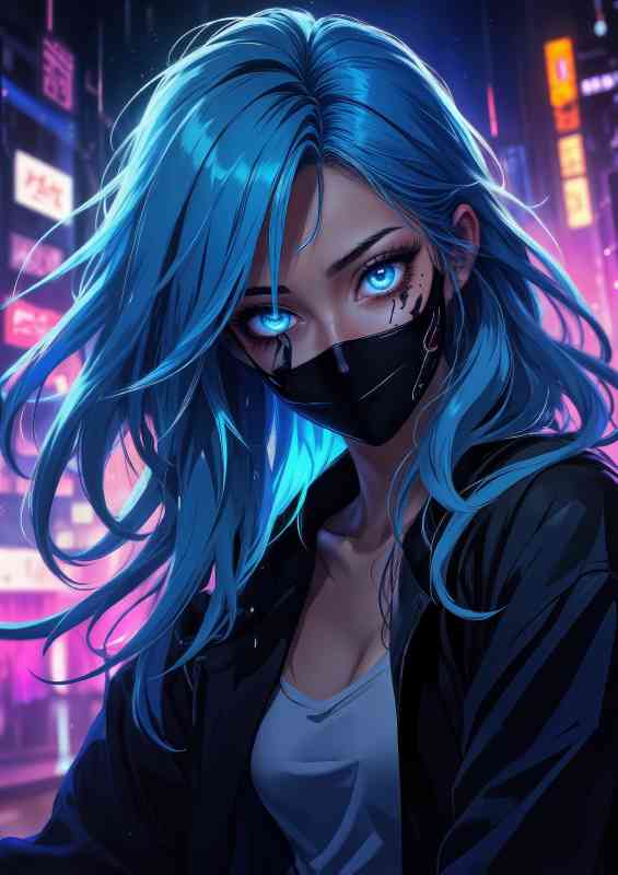 Blue haired anime cyberpunk style female | Poster